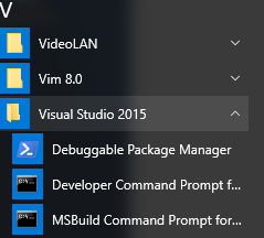 Visual Studio command prompts in start menu