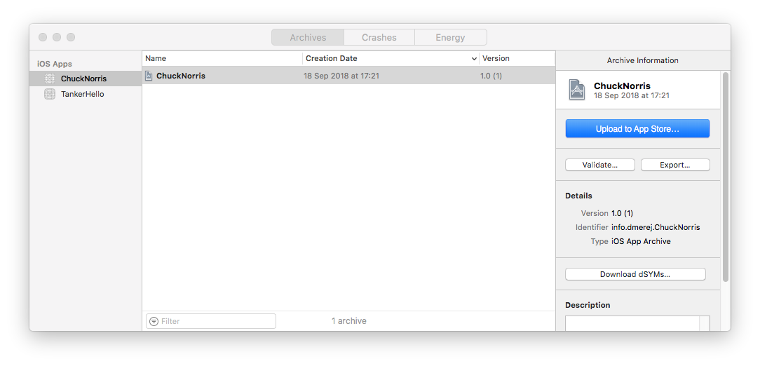 xcode archive output